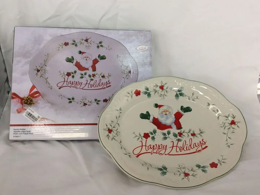 PFALTZGRAFF WINTERBERRY CERAMIC SANTA CLAUS SANTA PLATTER HAPPY HOLIDAYS